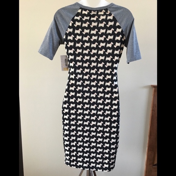 LuLaRoe Julia Raglan Scottie Unicorn Bodycon Dress - Picture 2 of 8